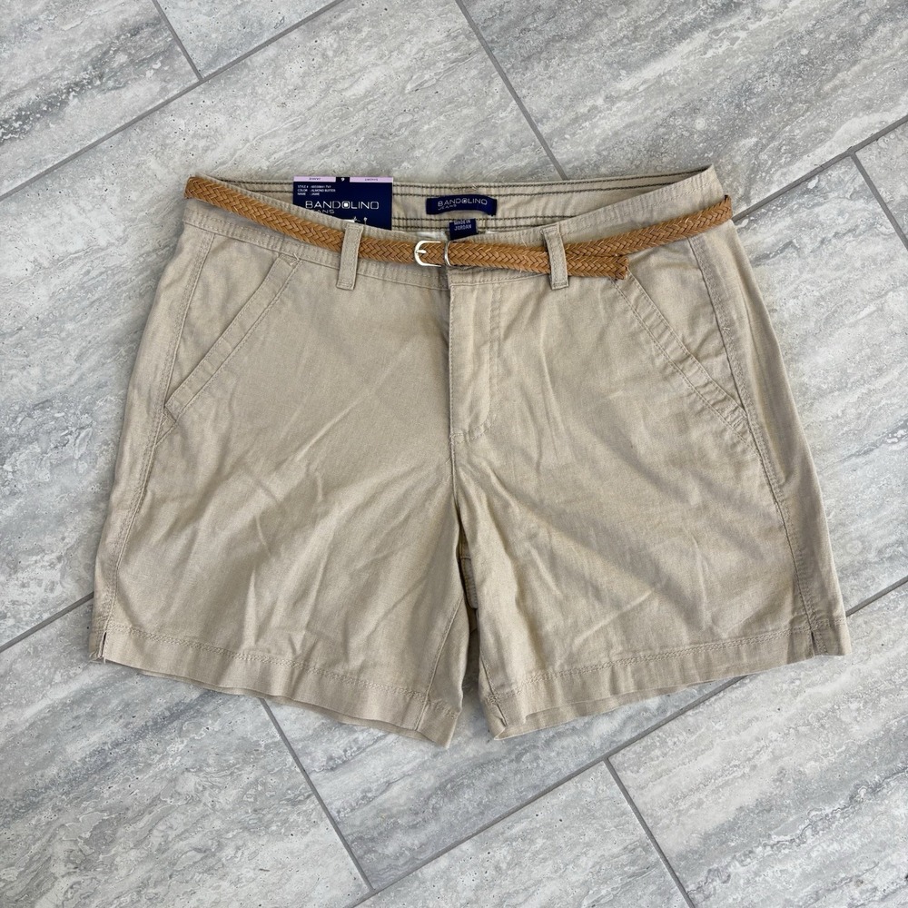 NWT Women's Linen Cotton Khaki Chino Classic Shots Belted Size 6 Bandolino Jamie